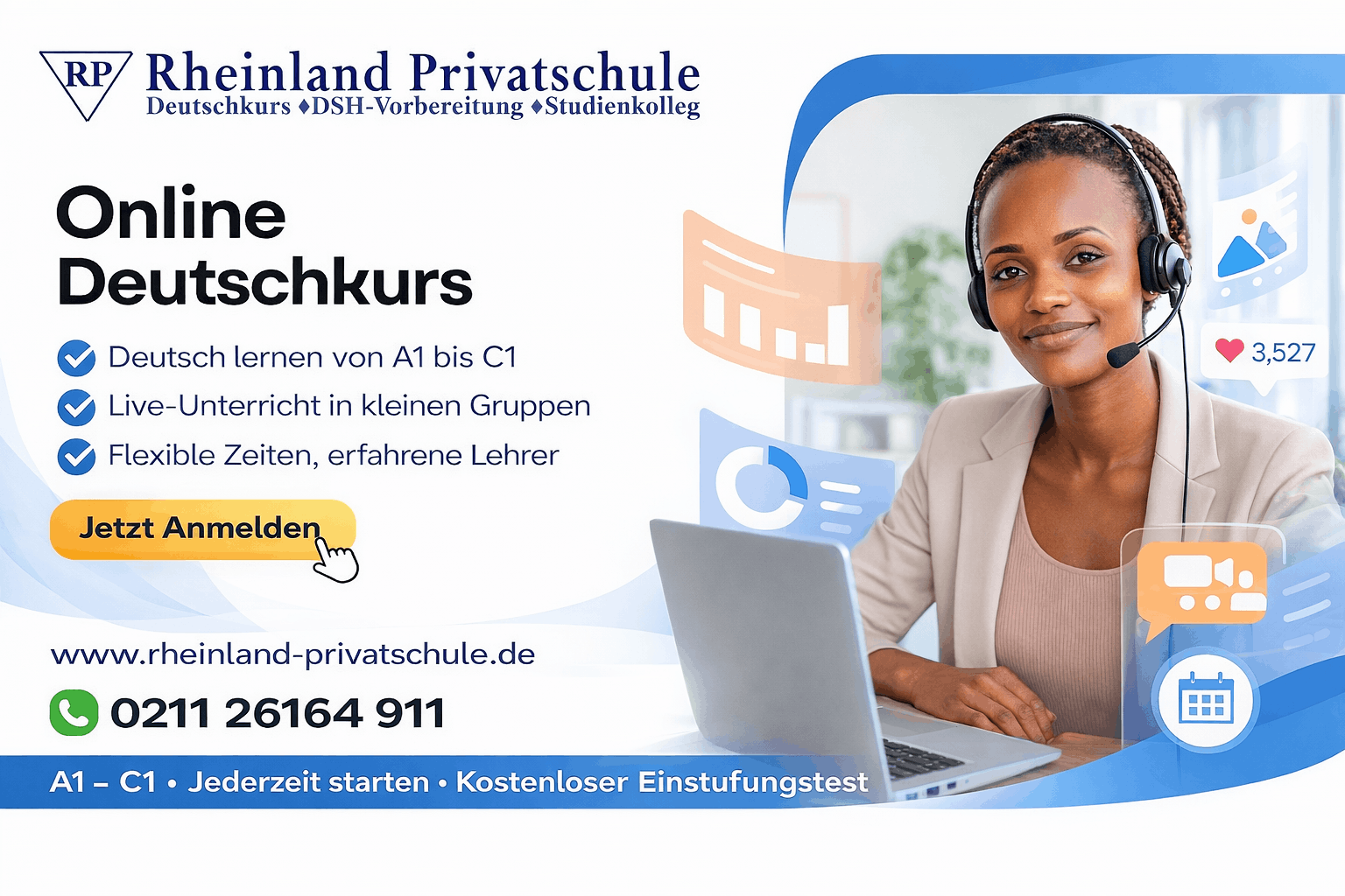 Online Deutschkurse A1–C1  